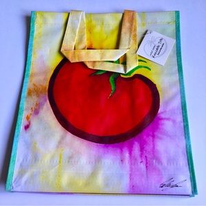 NEW Reusable Tote Grocery Bag EARTH FARE Watercolor 14 1/2” x 12 3/4” x 7 7/16”
